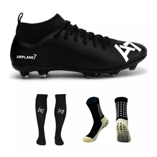 Chuteira De Botinha A7 Campo Com Trava + Meia Antiderrapante e Meião Preto em Oferta na Shopee