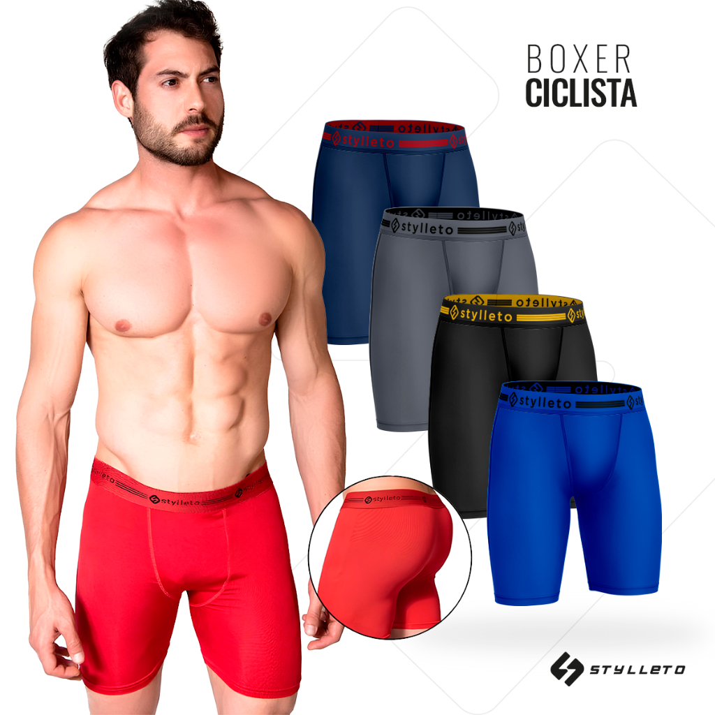 Kit 4 Cueca Box Ciclista Do P ao GG Boxer Perna Longa Lisa Microfibra premium forro algoda...