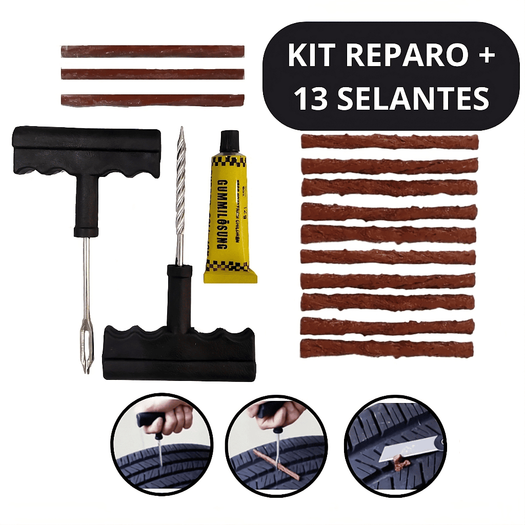 Kit Reparo Pneu Sem Camara Carro E Moto + 10 Refis Macarrão Selante em Oferta na Shopee