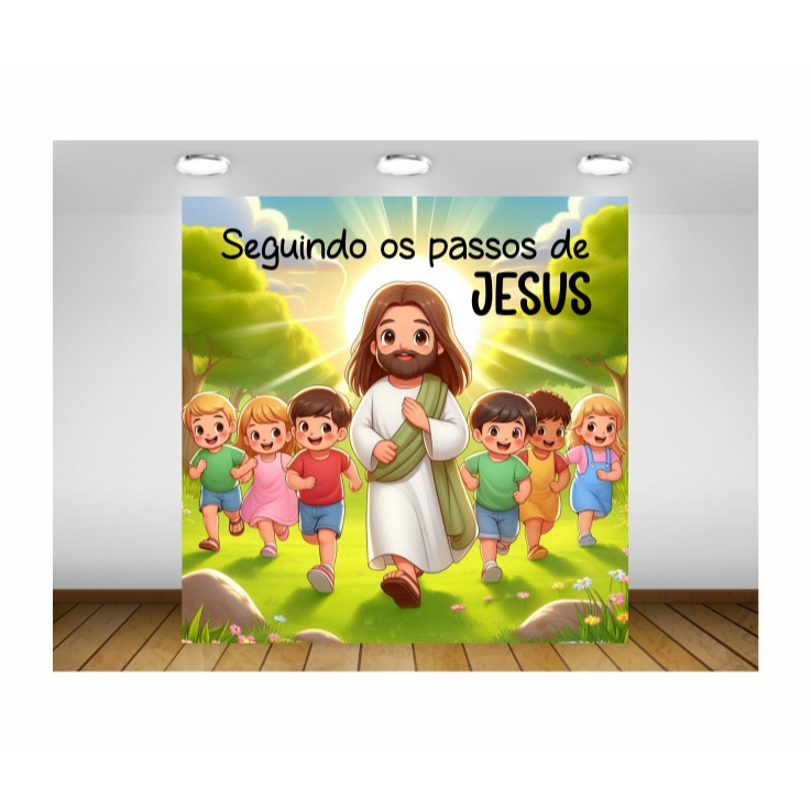 Painel de Festa Jesus e as Crianças Painel de Lona Seguindo os Passos de Jesus Bíblico Cristão Jesus Cristo Infantil