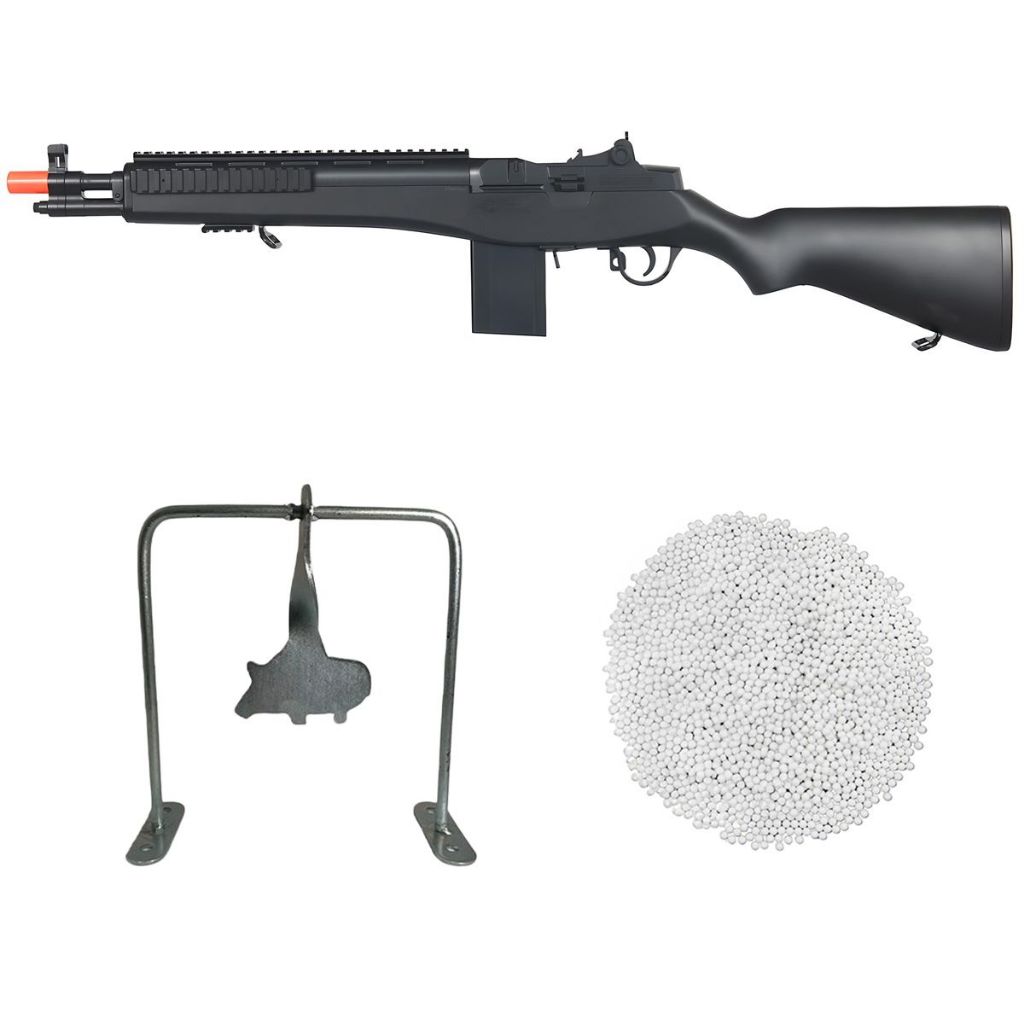 Kit Rifle AirSoft M14 M305F Spring 6mm Preta - Double Eagle + 2000 Esferas + Alvo Javali