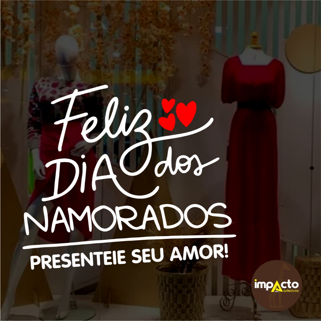 Adesivo Vinil para Vitrine Feliz dia dos Namorados -  Loja, Shopping, Comércio, Empresa