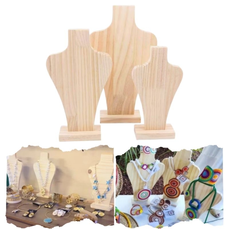 Monte seu kit Expositor Busto Madeira Pinus para Colar Joia Biju Acessórios tam P M G Boho Chic em Oferta na Shopee