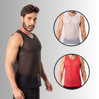 Kit 3 Regata Masculina Fitness Telinha Arrastão Transparente Furadinha Blusa Academia em Oferta na Shopee