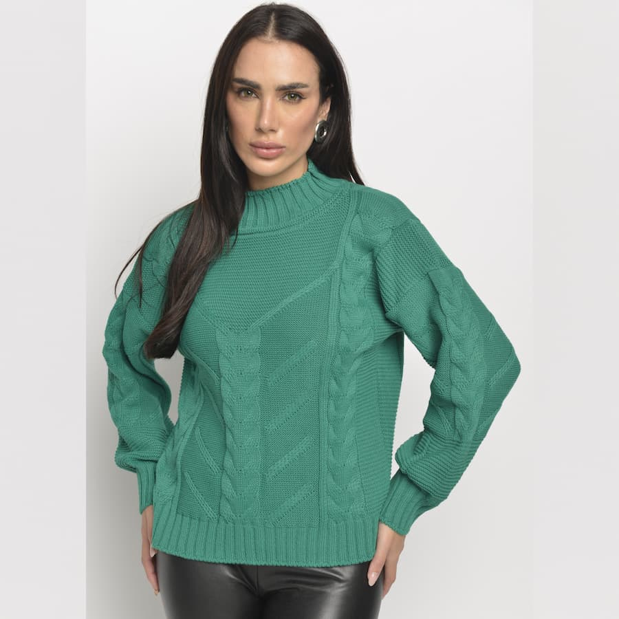 Blusa de Frio Inverno 3 Trança Tricô Gola Redonda Manga Longa Moda lançamento Blusa de Frio Inverno 3 Trança Tricô Gola Redonda Manga Longa Moda lançamento
