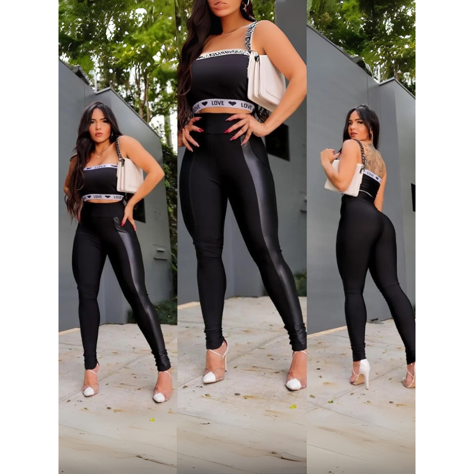Calça Feminina Preta Montaria Flanelada com Detalhe Cirrê Feito do Tecido Suplex Flanelada