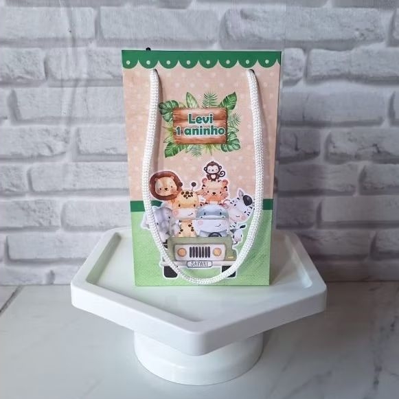 Kit 10 a 30 Sacolinhas Surpresa Personalizada Safari Menino VERDE Lembrancinhas Festa Infantil Aniversário