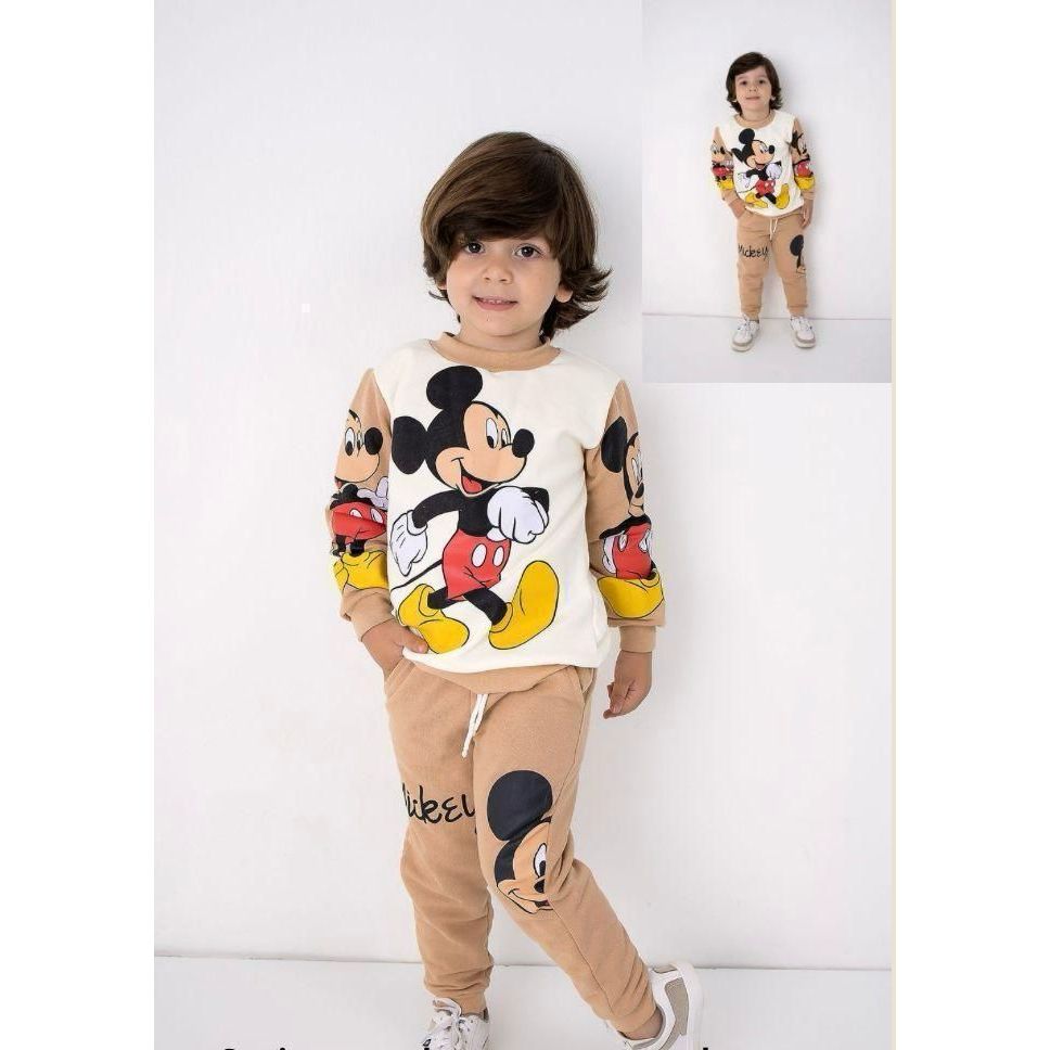 Conjunto Inverno Meninos 2 á 8 Anos Blusa Calça Moletom Flanelada Quentinha Estampa Mickey Estiloso