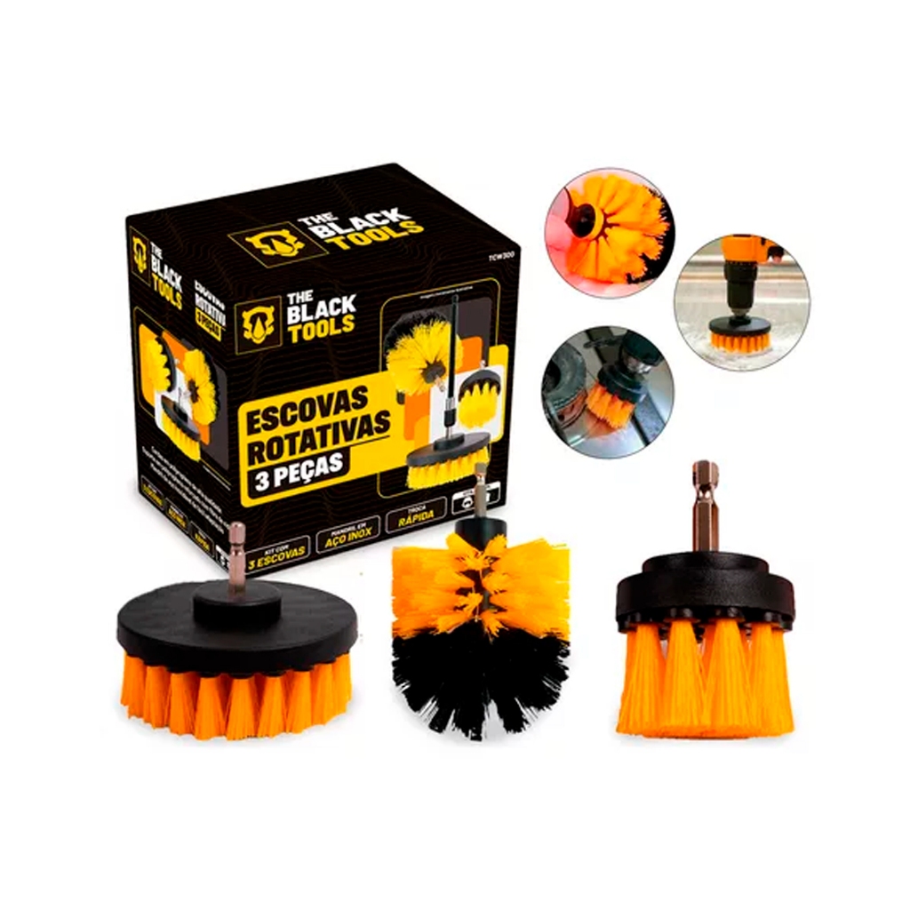 Kit 3 Escovas De Limpeza Pesada Para Parafusadeira Furadeira The Black Tools - Home & Living