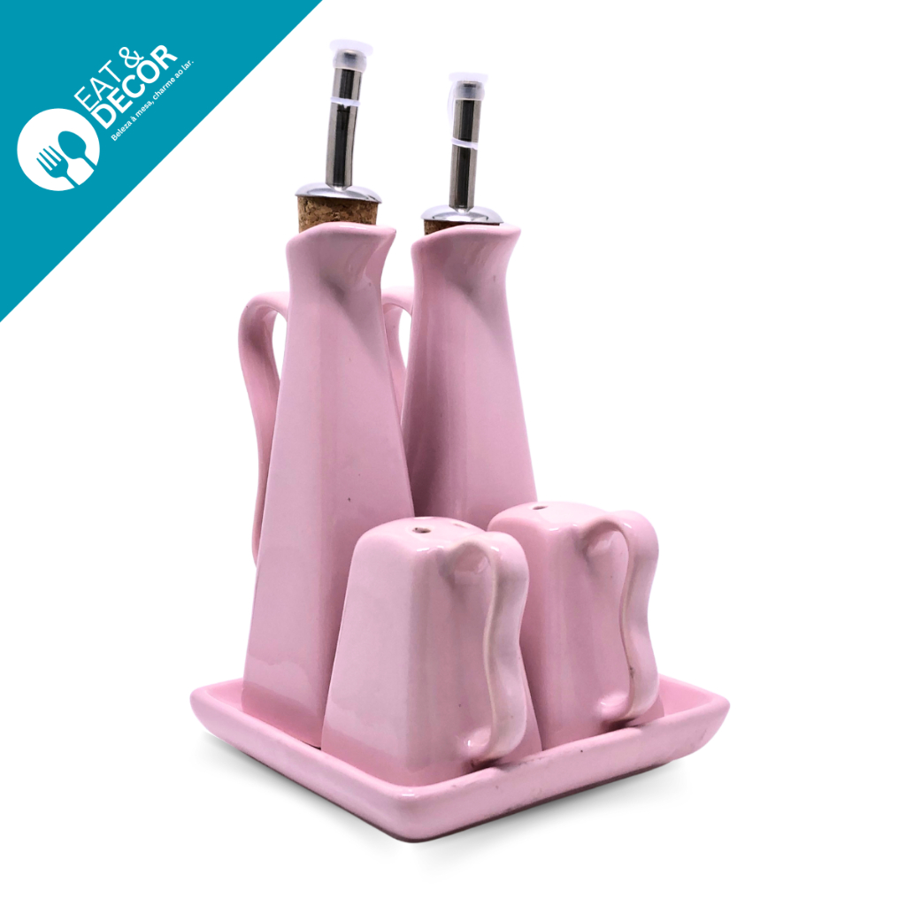 Galheteiro Colorido com Saleiro Pimenteiro Porta Azeite e Vinagre Cerâmica em Oferta na Shopee