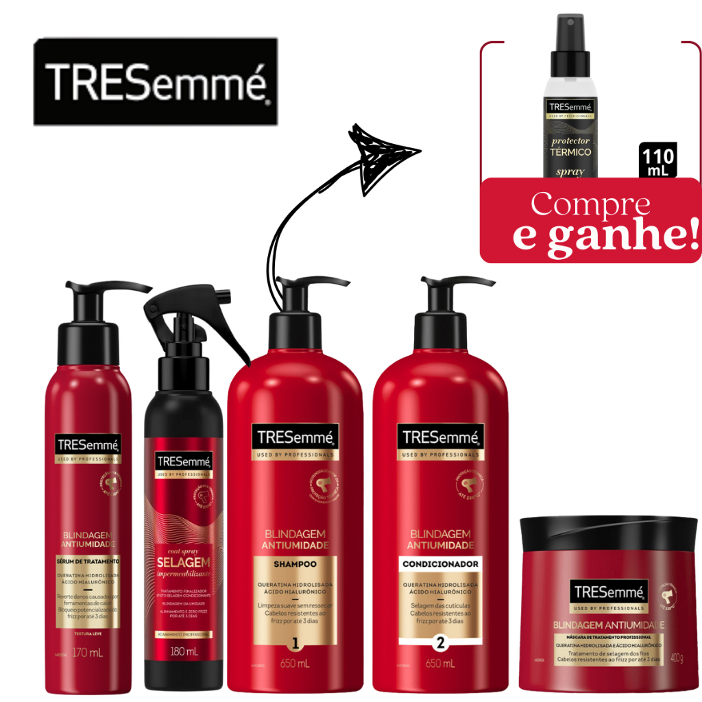 KIT TRESemmé Preofessionals Blindagem Antiumidade (Linha completa 5 itens) Ganhe um Protetor Térmico
