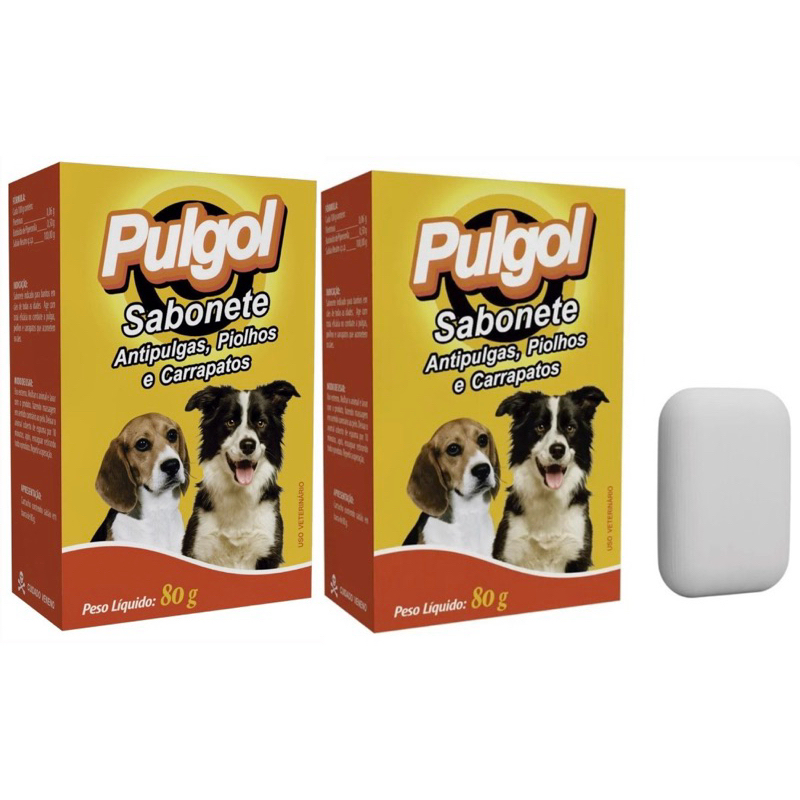Kit C/ 2 Sabonete Contras Pulgas Carrapatos e Piolhos Pulgol 80g em Oferta na Shopee