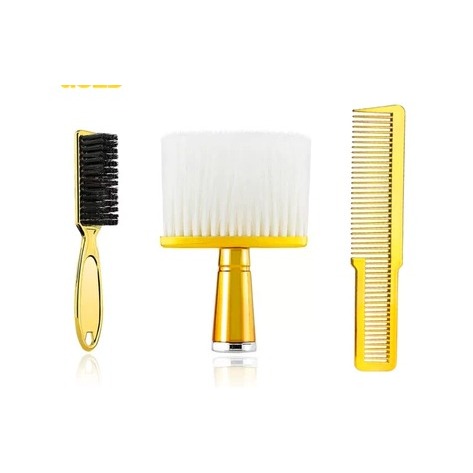 KIT ESPANADOR MACIO DOURADO + ESCOVINHA DE DOURADA + PENTE DOURADO, BARBEIRO, BARBER