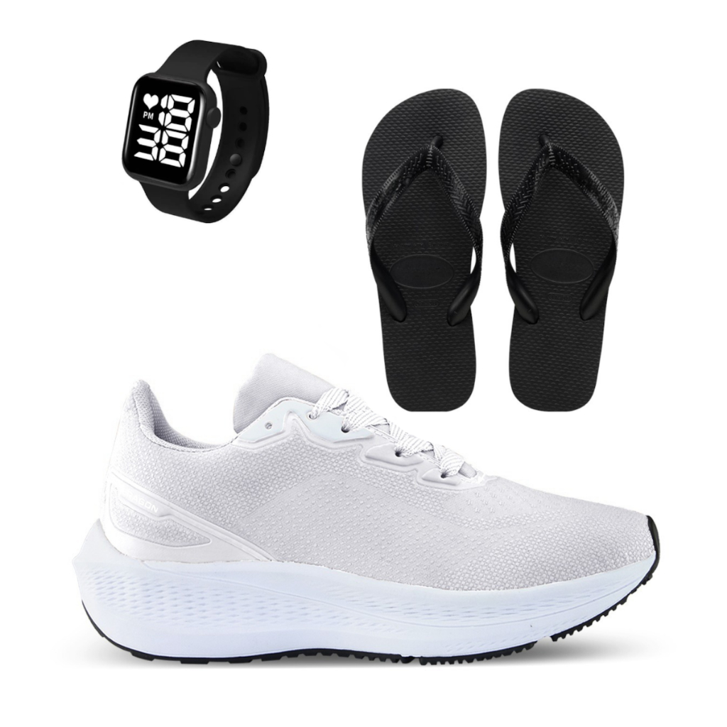 TENIS MASCULINO + CHINELO DE DEDO + RELOGIO DIGITAL  com tenis masculino mais chinelo pra academia