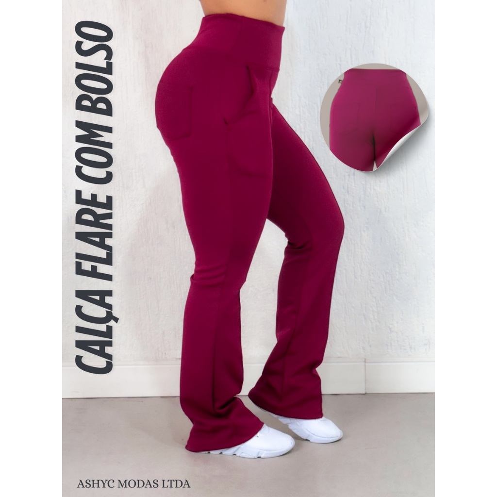 Calça Flare Neoprene Quatro Bolsos Alta Qualidade Grosso Cos Alto em Oferta na Shopee