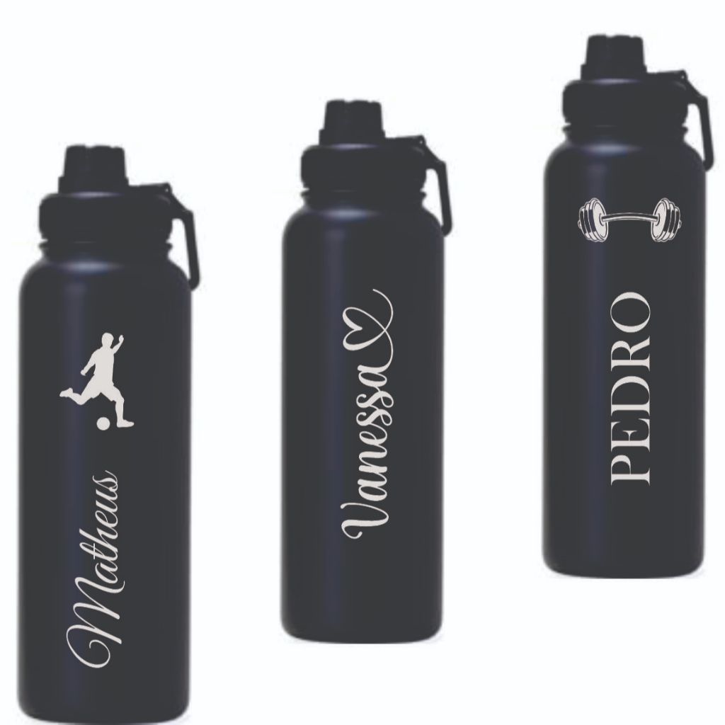 Garrafa Térmica de água Inox Personalizada Premium Dupla camada Vácuo Alça tampa com gravação do seu Nome ou café 1L