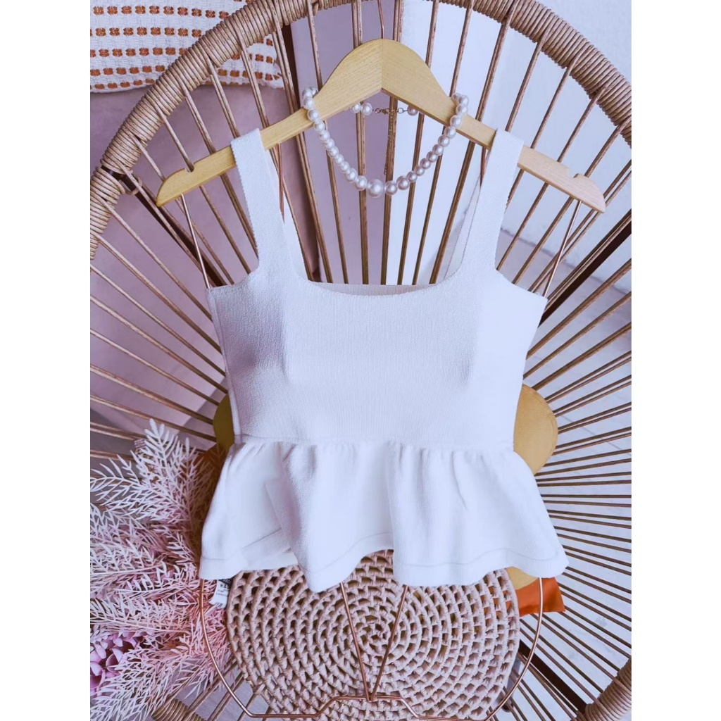 Blusa babado #MD-05 regata batinha bolsinha cropped verão modal peplum rodadinha alça moda feminina