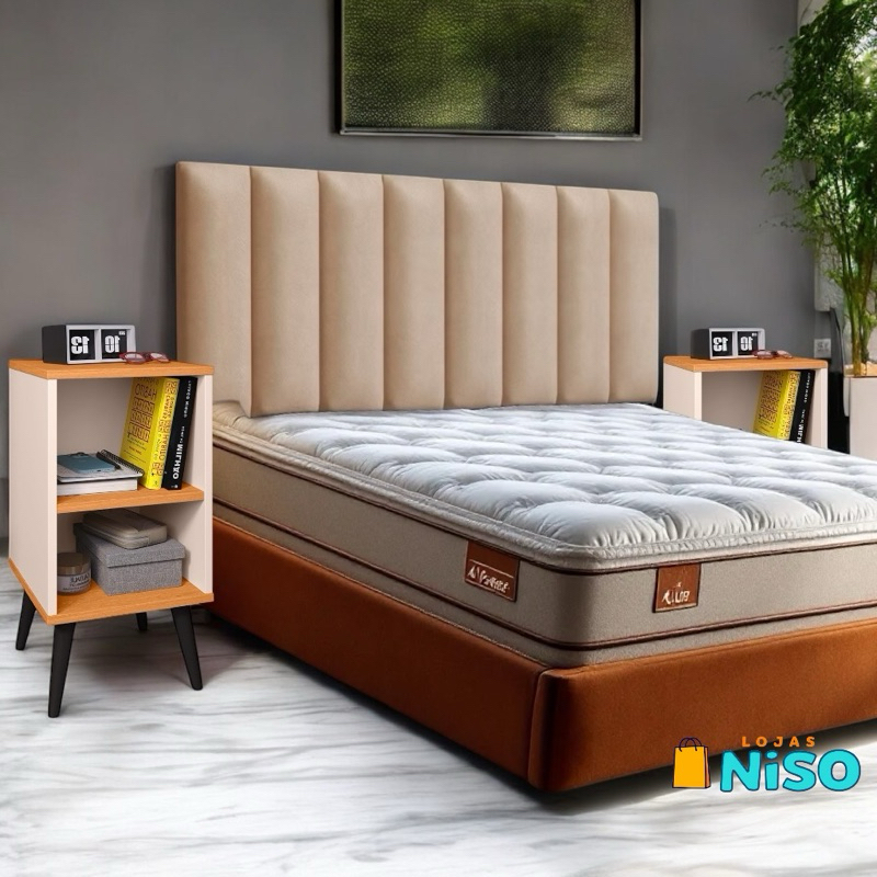 Conjunto Quarto 2 Mesa de Cabeceira Nicho e 1 Cabeceira Casal QUEEN Varias Corese