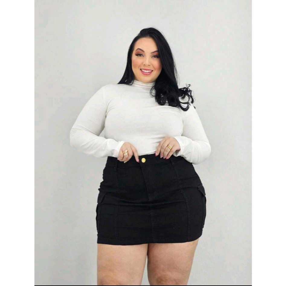 Saia Jeans  CARGO Plus Size  Cintura Alta saia jeans de um botão mini saia