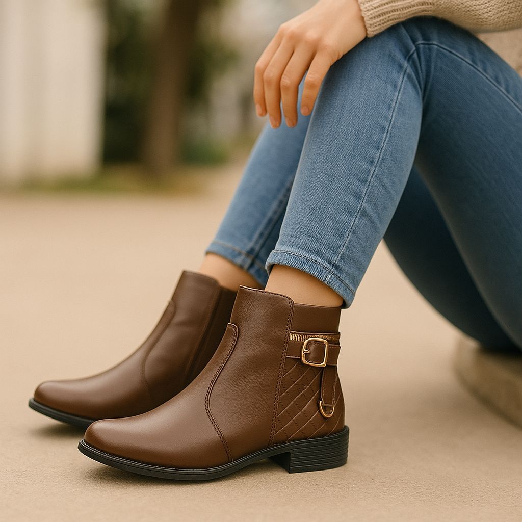 Bota Feminina Cano Curto Médio Coturno Zíper Exclusiva Blogueira Moderna Moda