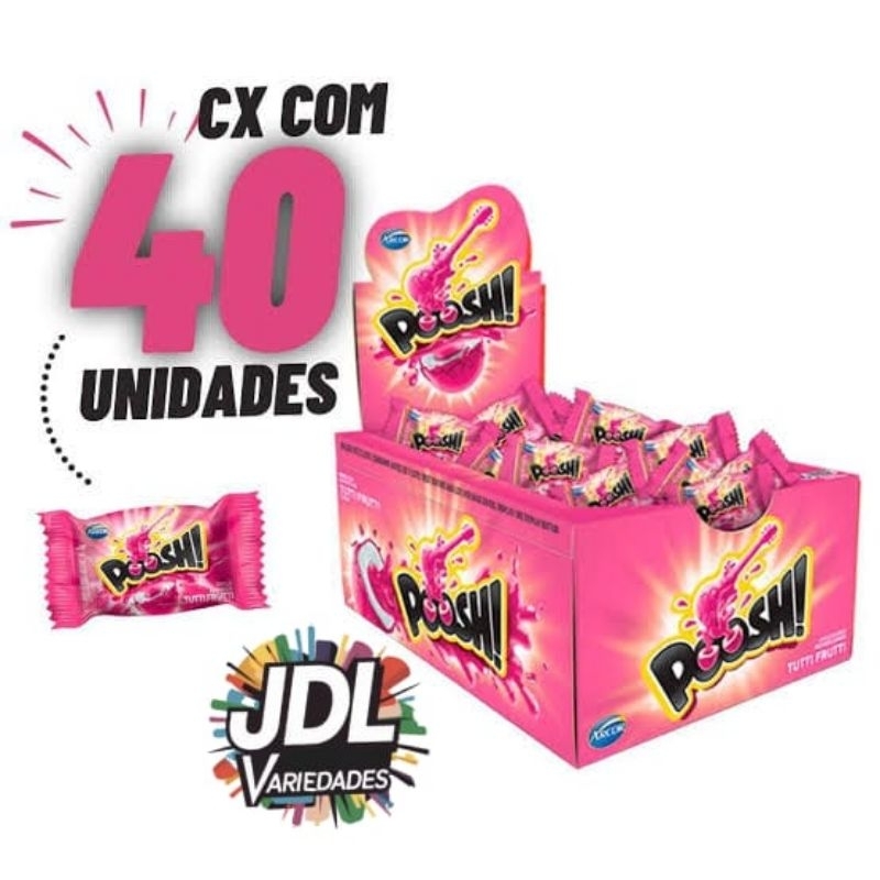 chiclete poosh kit c/2,3,4,5cx morango,uva,hortelã,7belo,tutti
