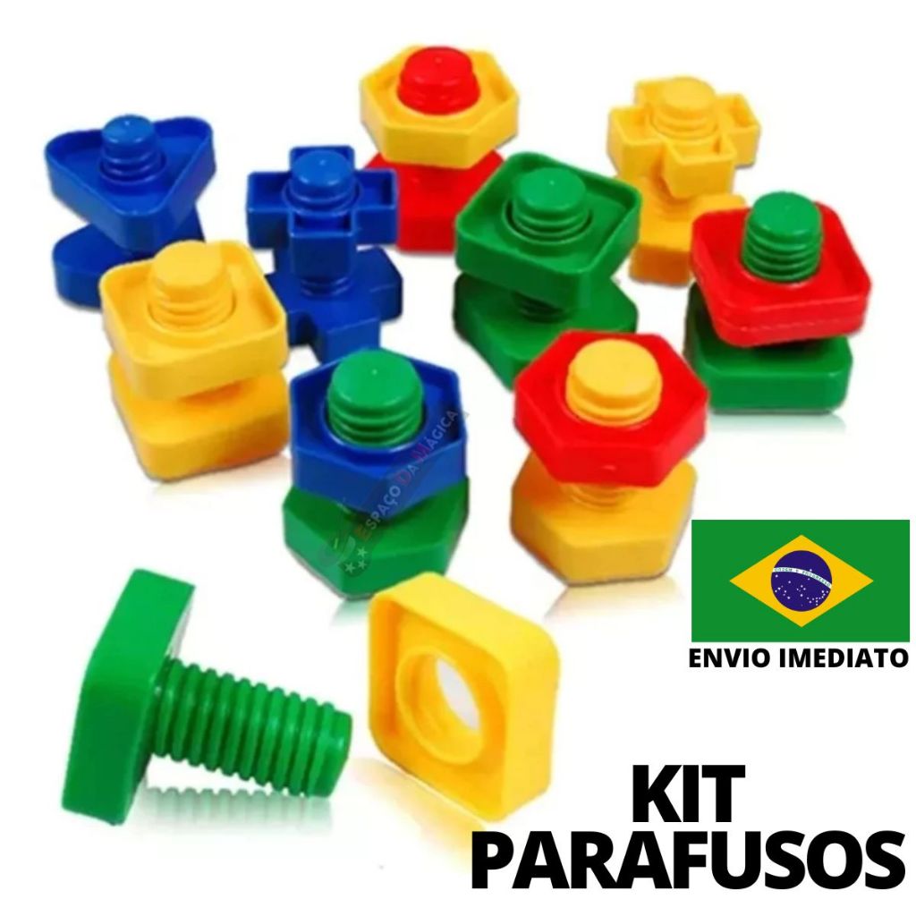 Brinquedo Educativo Encaixe Parafuso Rosca Montessori Menino Menina Presente Coordenação Motora Fina - 10 peças