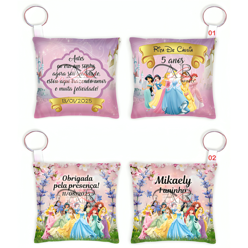 Almofada Chaveiro Princesas Lembrancinhas Personalizadas Temas aniversário