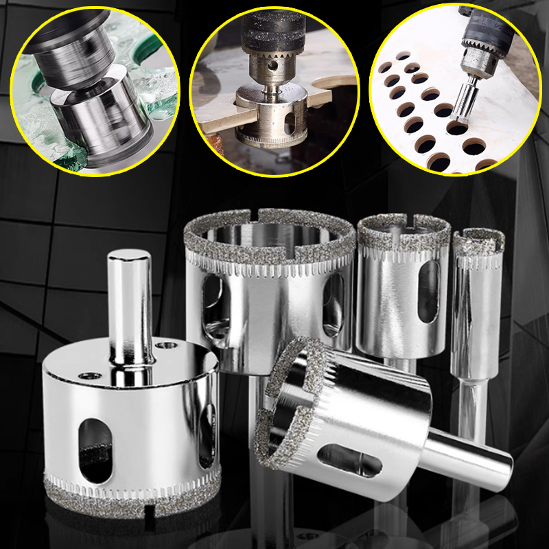 Jogo 10/15 Brocas Diamantadas Serra Copo furar Vidro Granito Ceramica 6 a 50 mm kit ferramentas