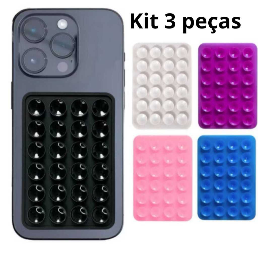 KIT Suporte ventosa silicone adesiva para celular capinha forte blog bgm reforçado