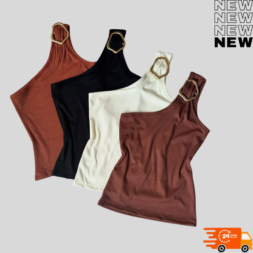 Kit 3 Blusas Femininas Mula Manca Ombro Só Regata com Argola Dourada Fivela Orgânica Riban...
