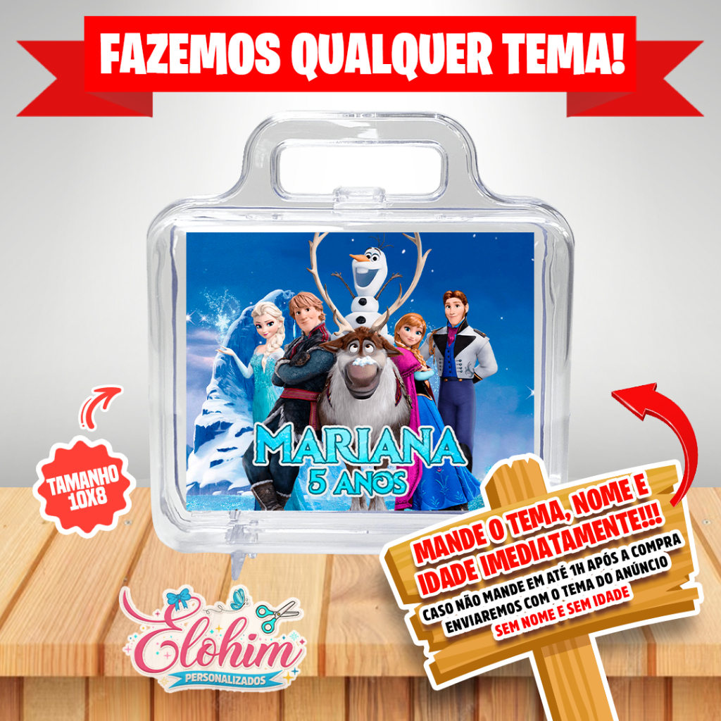 Rótulo Adesivo para personalizar Maletinha de acrílico Tamanho do adesivo 10x8 - Frozen