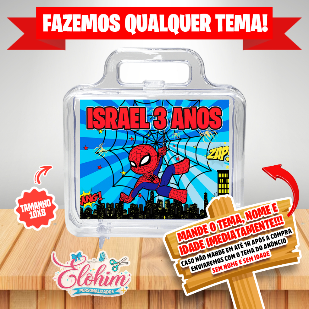 Rótulo Adesivo para personalizar Maletinha de acrílico Tamanho do adesivo 10x8 - Homem aranha Baby em Oferta na Shopee