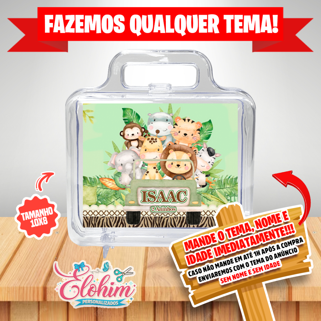 Rótulo Adesivo para personalizar Maletinha de acrílico Tamanho do adesivo 10x8 - Safari em Oferta na Shopee