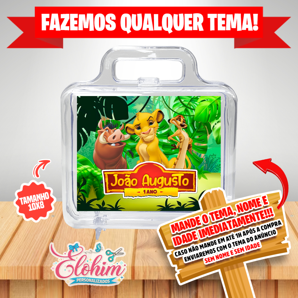 Rótulo Adesivo para personalizar Maletinha de acrílico Tamanho do adesivo 10x8 - Rei Leão