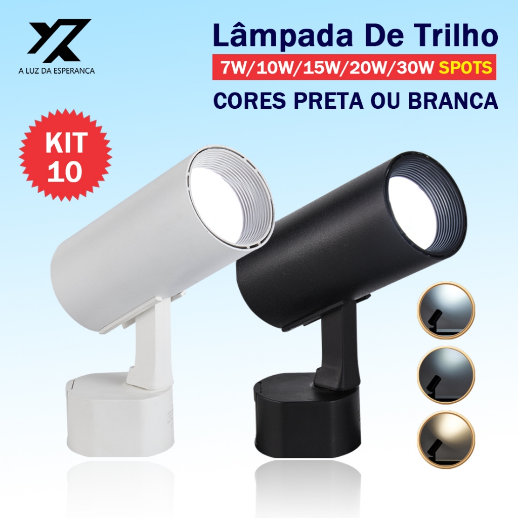 Kit 10 Lâmpada De Trilho de luxo nas Cores Preta ou Branca Modelos Disponíveis 7W 10W 15W 20W 30W em Oferta na Shopee