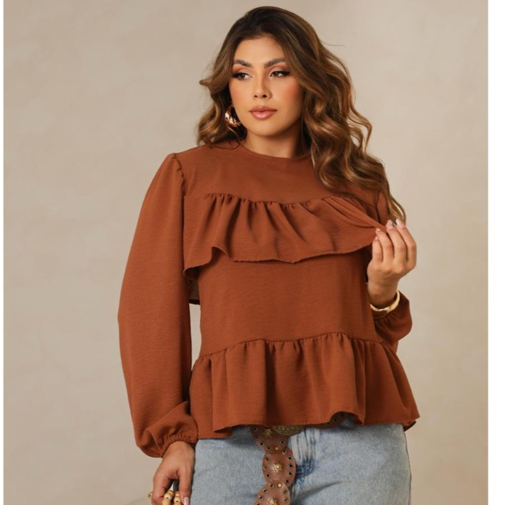 Blusa Clara bata babado moda boho tendência outono inverno gringa festa elegante social chic