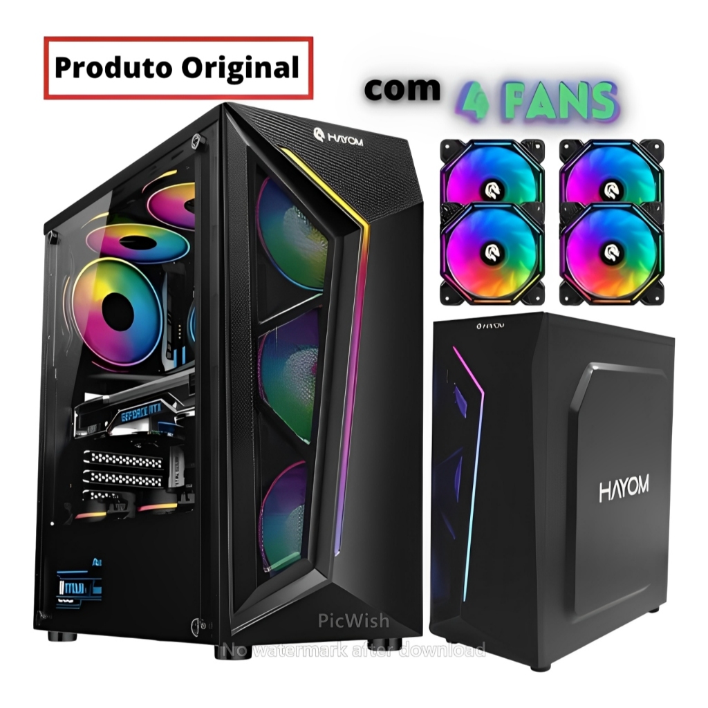 Gabinete Gamer GB1713 com 4 Fans RGB Inclusas Lateral de Vidro Temperado + Filtro de Ar + Fita Led