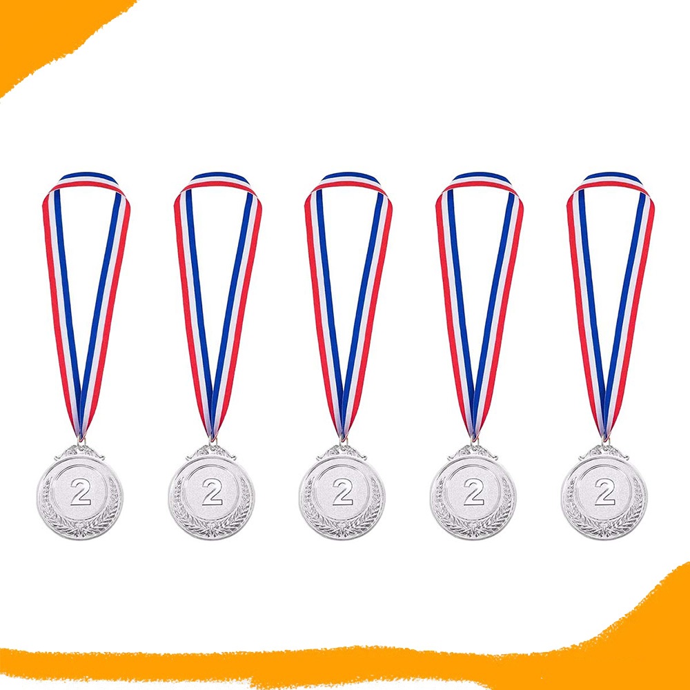 Conjunto de 5 medalhas de prata para prêmios de dias esportivos Eventos escolares Olimpíadas Medalhas de 2º prêmio em Oferta na Shopee