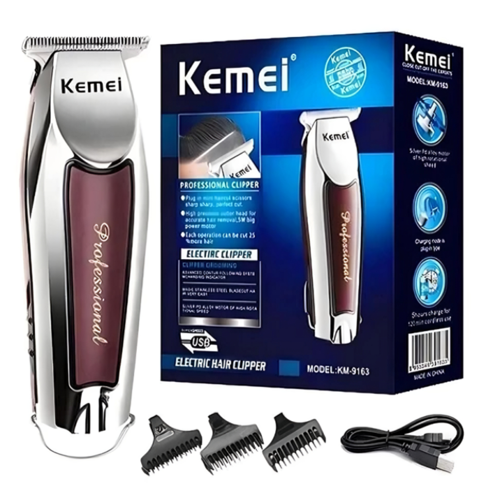 Máquina De Acabamento Barbearia Barba Cabelo Bigode Profissional Kemei Km-9163