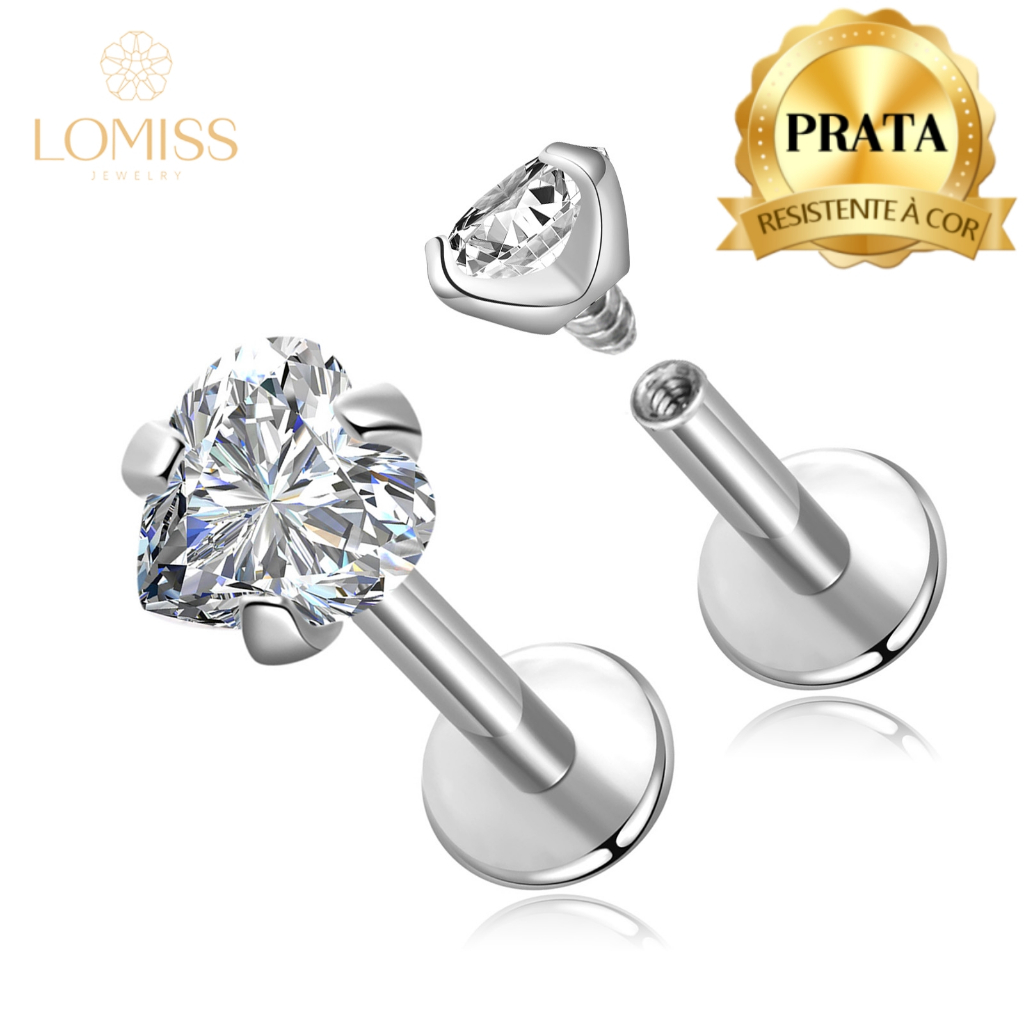 Piercing Labret Prata 925 Coração Ponto De Luz Grau de Implante Helix Tragus Conch Boca Orelha em Oferta na Shopee