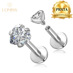 Piercing Labret Prata 925 Coração Ponto De Luz Grau de Implante Helix Tragus Conch Boca Orelha