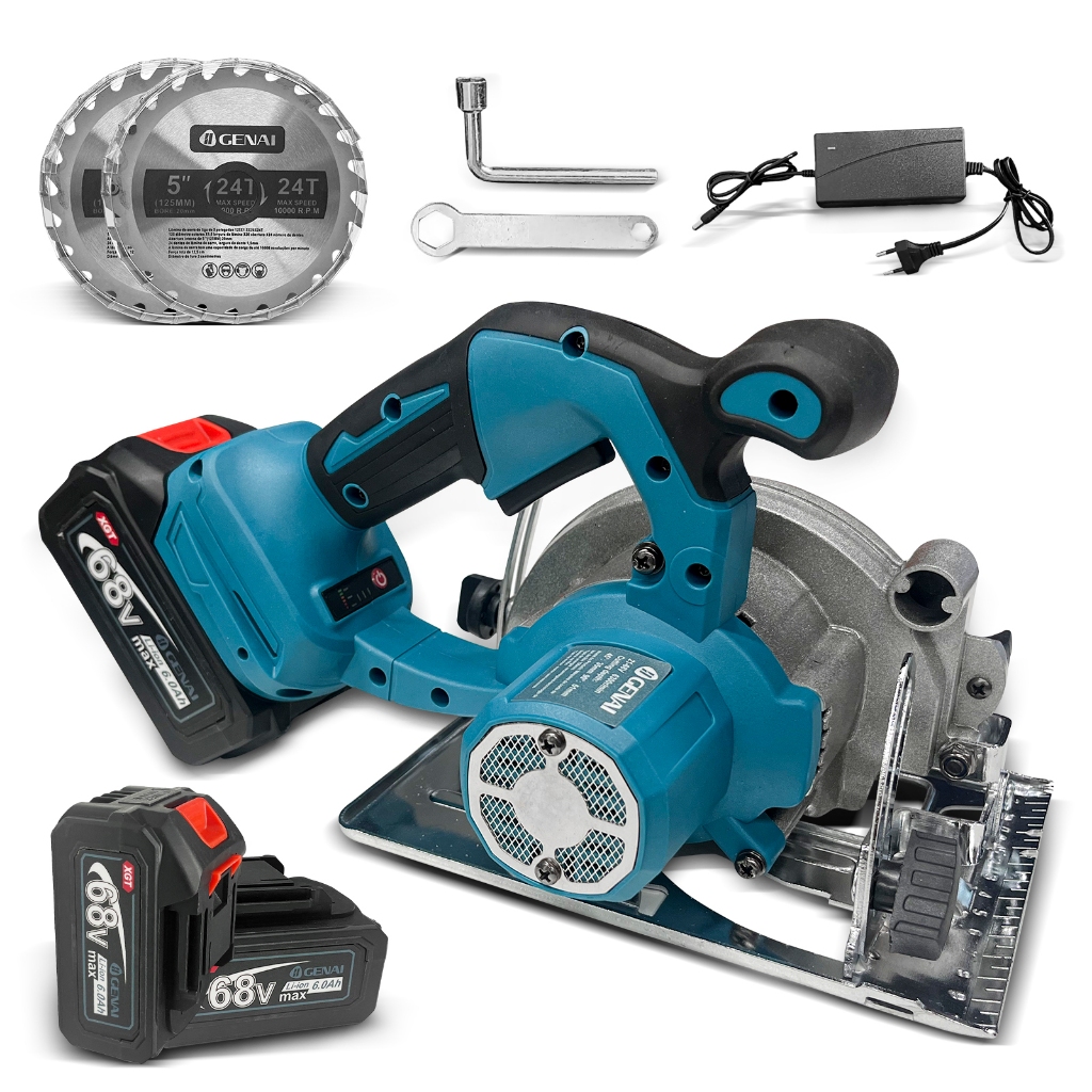68V Serra Circular Sem Fio Recarregável E Portátil 2 Bateria + 2 lâminas de metal (125mm) em Oferta na Shopee