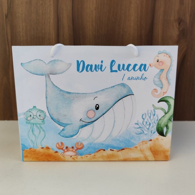 Sacolinha Personalizada Fundo do mar azul - Pegue e Monte em Oferta na Shopee