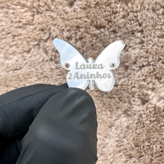 Tag De Borboletas Acrílico Espelhado + Nome Personalizado em Oferta na Shopee