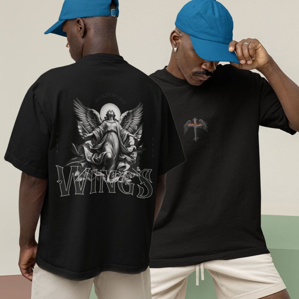 Camiseta Masculina Anjo Estampado Costas 100% algodão Camisa Wings Confortável em Oferta na Shopee