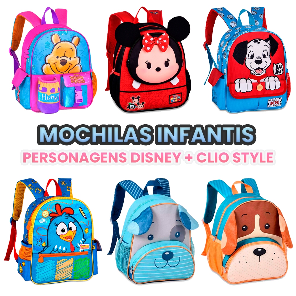 Mochila Costas Infantil Desenho Clio Pets Pelúcia Creche Escola Original Clio Kids Disney