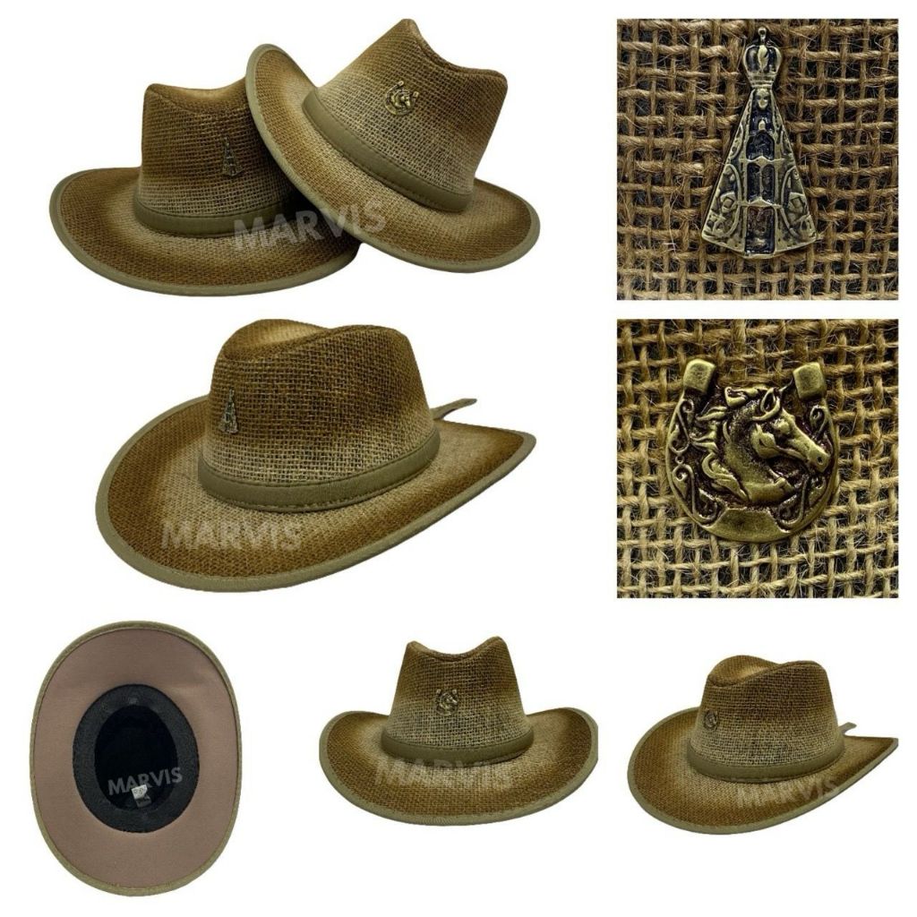 Chapéu Country Pantaneiro de Juta Modelo Clássico Nossa Senhora Aparecida e Vaquejada Fazendeiro em Oferta na Shopee