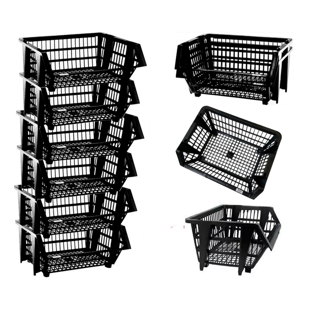 Cesto Empilhavel Expositor Organizador Preto 6 Unidades The Black Tools em Oferta na Shopee