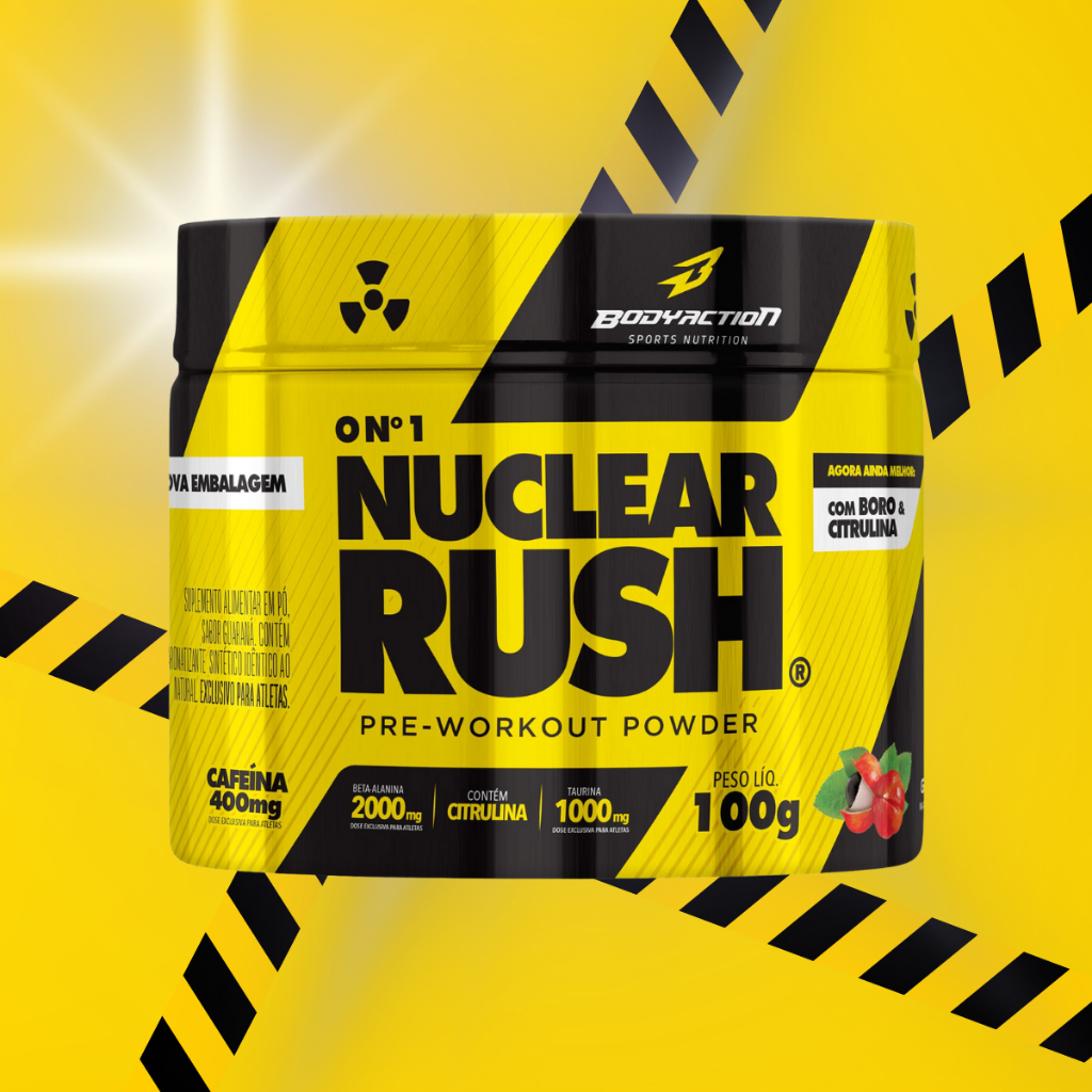 Nuclear Rush Pre Treino 100g Bodyaction – 400mg Cafeina Alta Intensidade e Performance