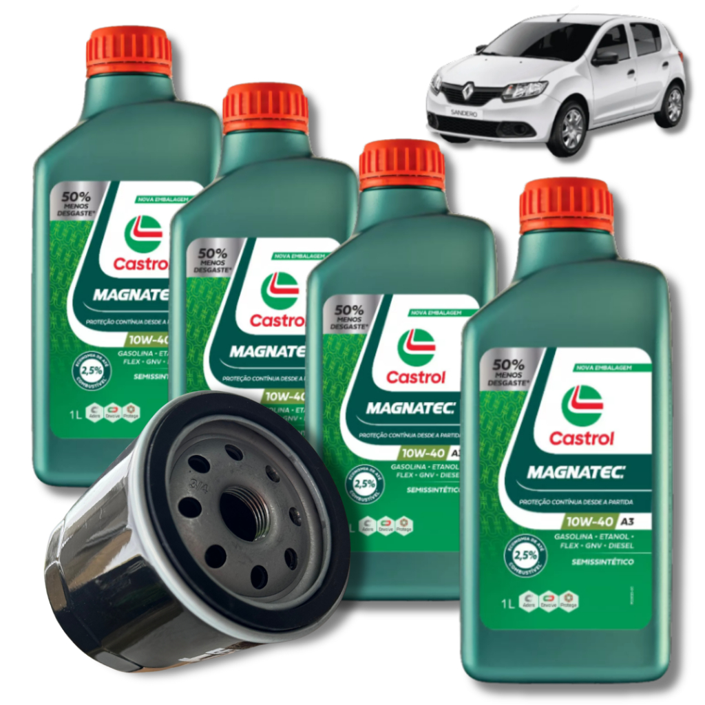 kit troca de óleo 10w40 castrol sandero 1.0.